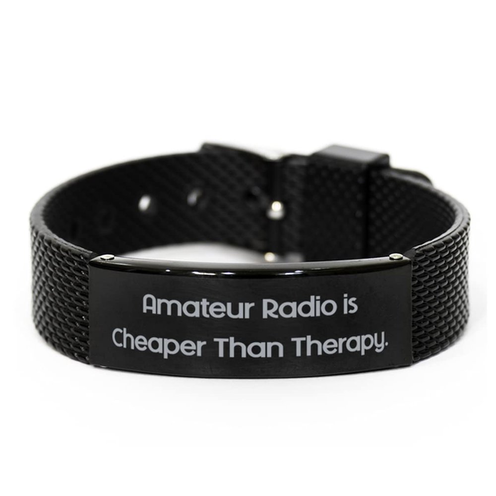 Cool Amateur Radio Gifts, Amateur Radio is Cheaper Than Therapy, Special Holiday Black Shark Mesh Bracelet Gifts for Friends
