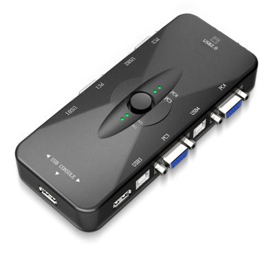 4 Port KVM Switch, USB 2.0 KVM VGA/SVGA , VGA KVM Switch with USB Hub, Computer Switch Box Adapter for PC Keyboard