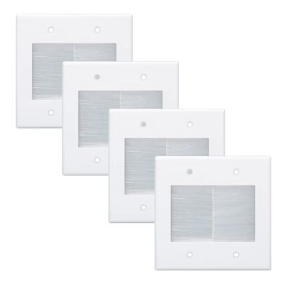 Kebulldola 2 Gang Brush Wall Plate White, Double Gang Cable Management Kit for Power Cords and Low Voltage Cables in-Wall Pass Through (Pack of 4)