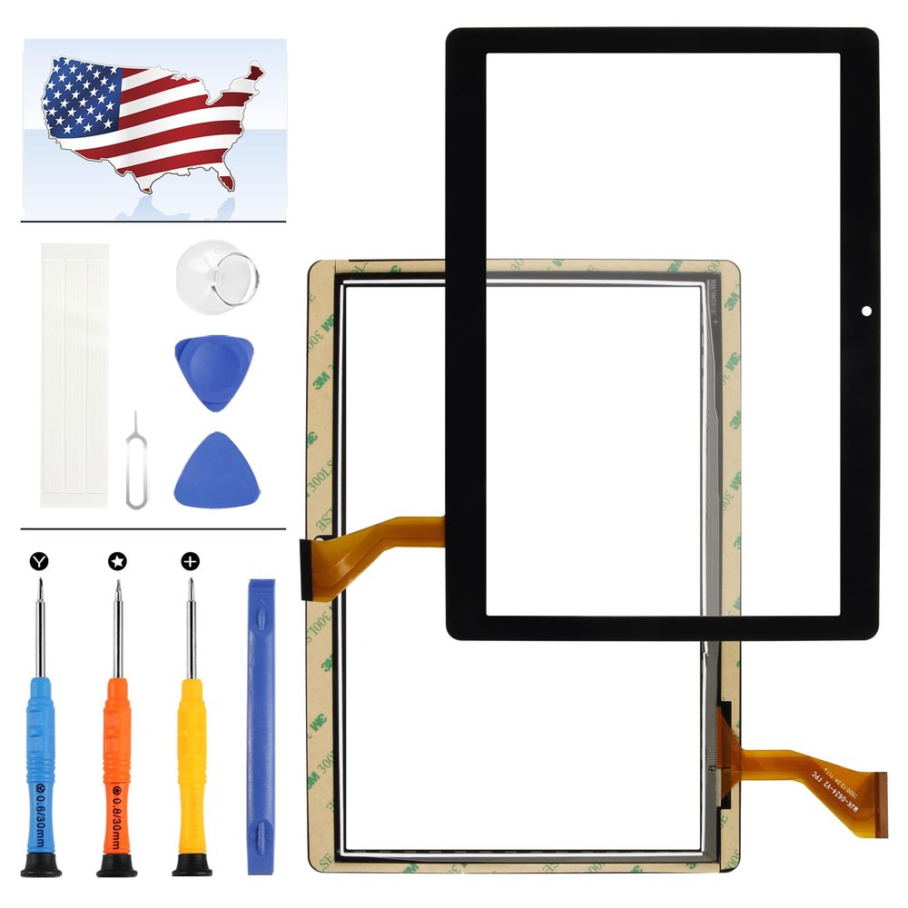New for 10.1" Dragon Touch K10 Tablet Screen Replacement Camera Hole 12CM Touchscreen Panel Digitizer Parts Kits with Adhedive Tape + Repair Tools (Not LCD Display) (Black)