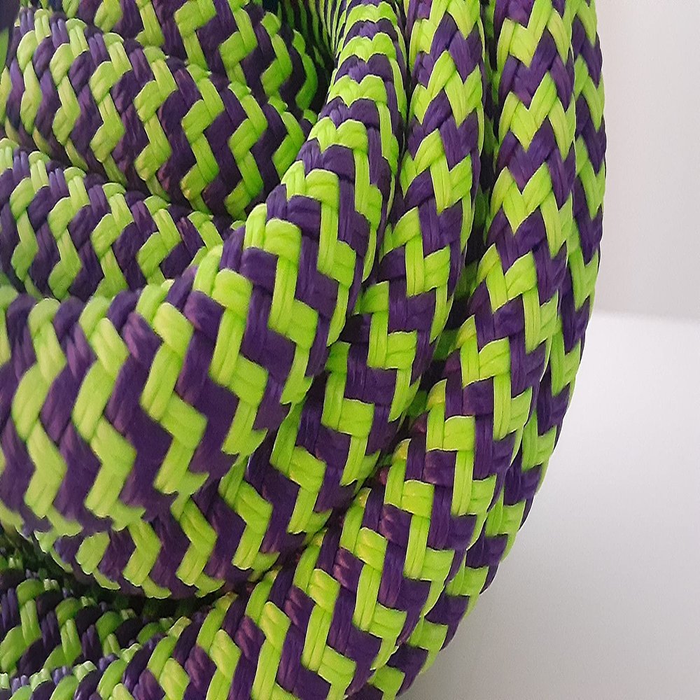 9/16 x 100 ft. Double Braid-Yacht Braid Polyester Rope Hank. Purple/Lime Herringbone.