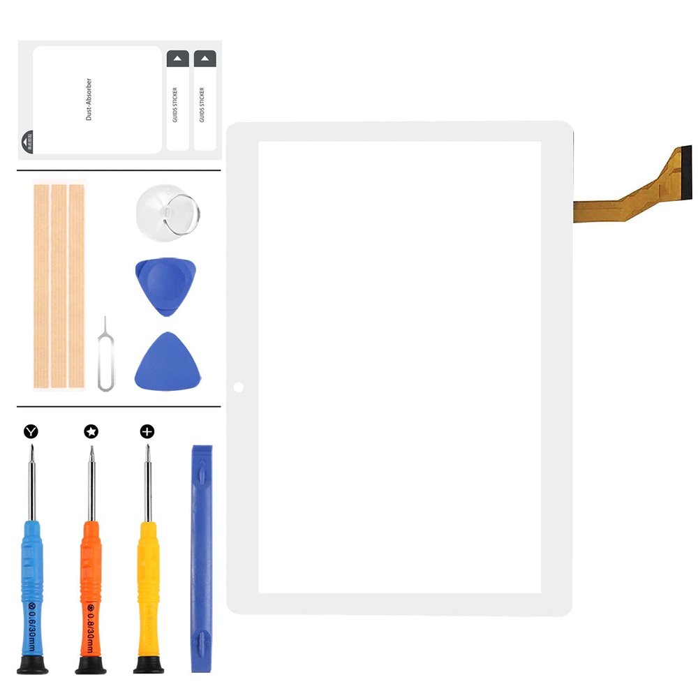 New for 10.1" Dragon Touch K10 Tablet Screen Replacement Camera Hole 12CM Touchscreen Panel Digitizer Parts Kits with Adhedive Tape + Repair Tools (Not LCD Display) (White)