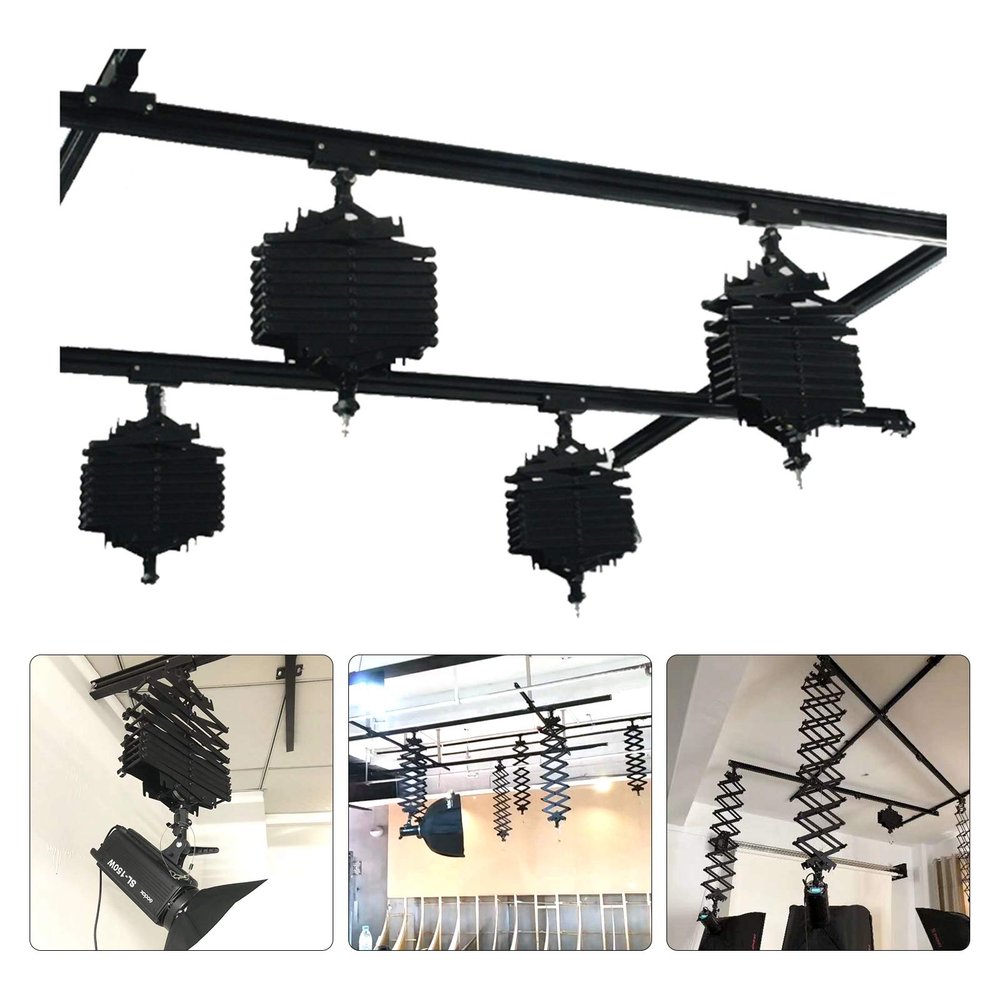 78.7"x78.7" Studio Lighting Mounting Rail System Complete Kit 2m Drop Pantograph 2m Studio Lighting Support Rail System for Photo Video Studio Shooting