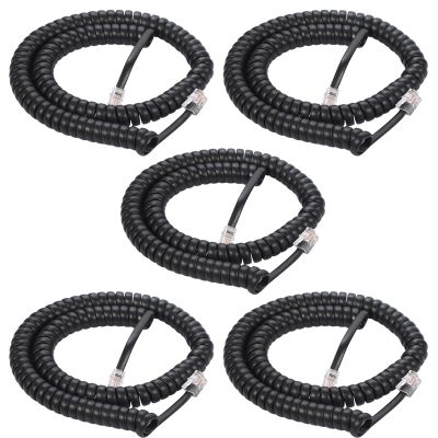 Seefeful Telephone Handset Cord, 8Ft Uncoiled / 1.4Ft Coiled Landline Phone Handset Cable 4P4C Telephone Accessory Black (5 Pack)