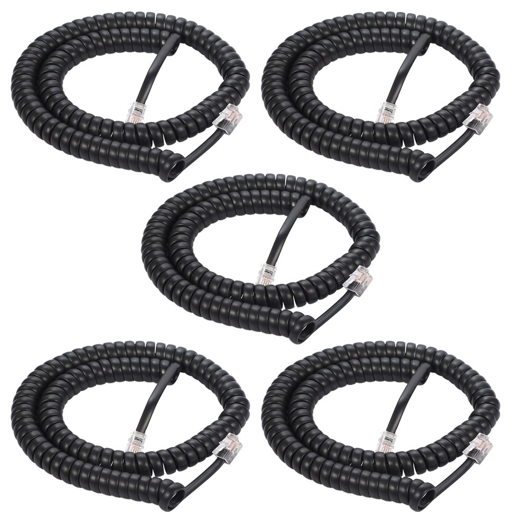 Seefeful Telephone Handset Cord, 8Ft Uncoiled / 1.4Ft Coiled Landline Phone Handset Cable 4P4C Telephone Accessory Black (5 Pack)