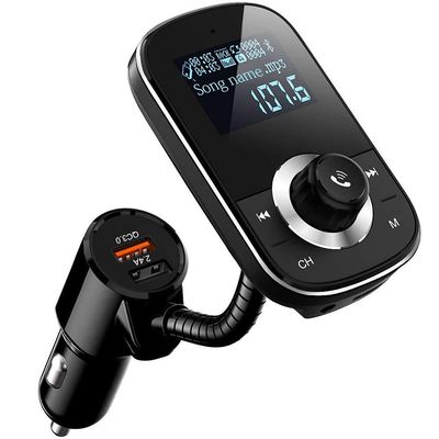 Bluetooth Car Adapter Transmitter FM Audio Receiver, BT 5.0 &QC 3.0 Wireless FM Transmitter with LED Backlit Hands-Free Calling 2 USB Ports Hi-Fi Music