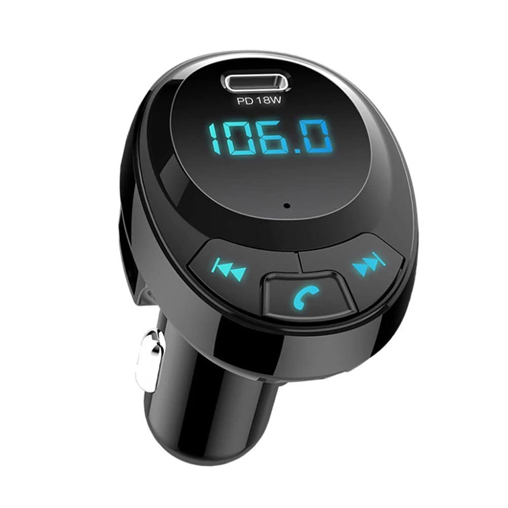 Bluetooth FM Transmitter, Wireless Radio Adapter Hands-Free Car Kit with USB-C PD 18W and Smart 3.1A Dual USB Ports Support TF Card & USB Disk
