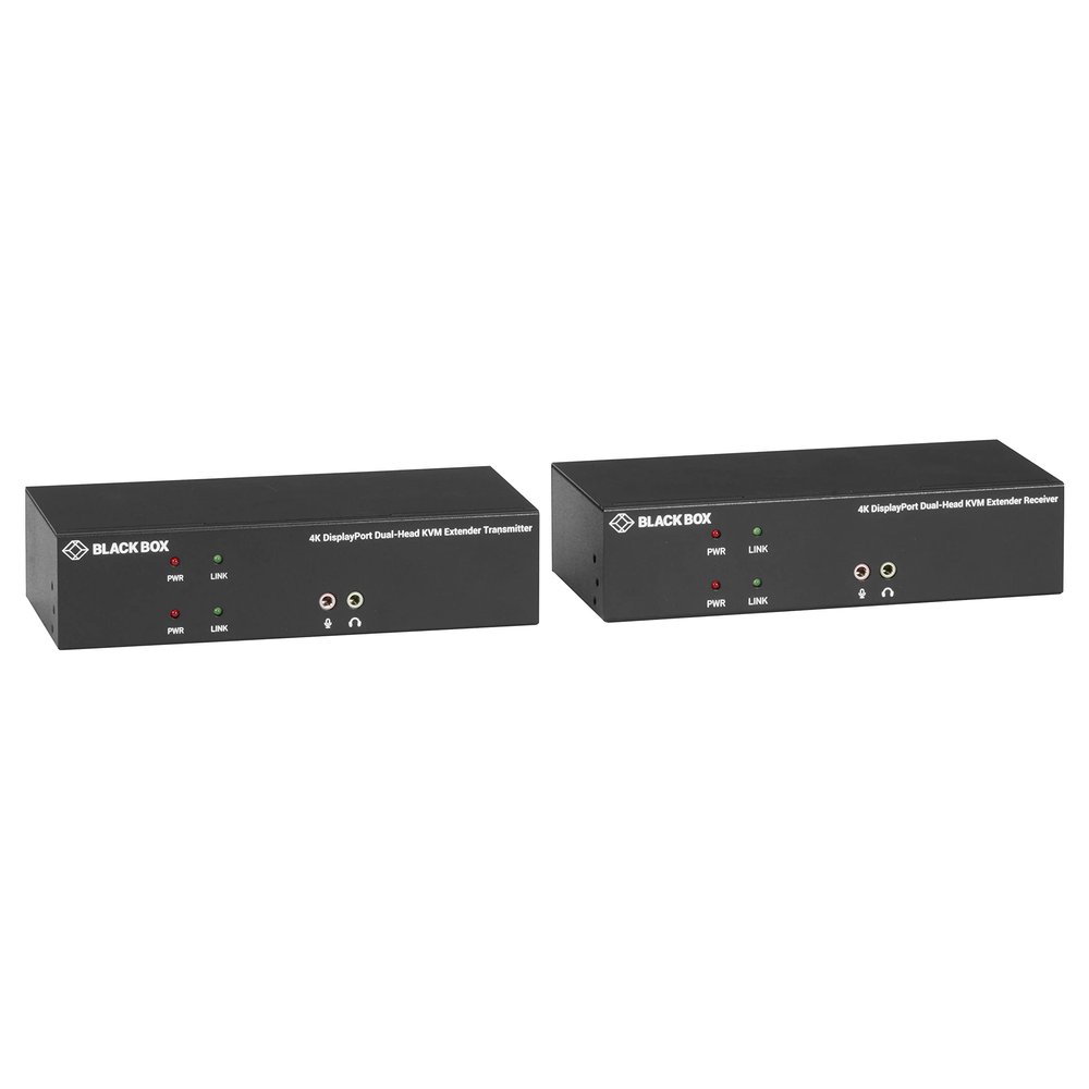Black Box KVXLCDPF-200 KVM Extender Over Fiber - 4K, Dual-Head, DISPLAYPORT, USB 2.0, Serial, Audio, LO