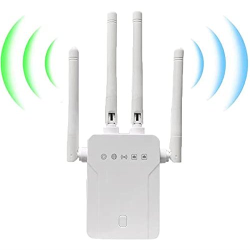 WiFi ExtenderWiFi Repeater, WiFi Booster Covers Up to 3500 Sq.ft and 30 Devices, Up to 1200Mbps WiFi Repeater WiFi-Dual Band 2.4G and 5G - 4 Antennas 360 Coverage Extend WiFi Signal to Smart Home
