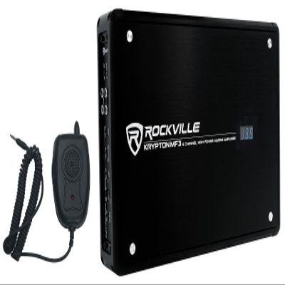 Rockville Krypton MF3 1600w Peak/400w RMS 4 Channel Marine Amplifier, PA Mic w/Talkover, Digital Voltage Display, Adjustable Crossover, Weather Resistant, for Boats & Marine Audio