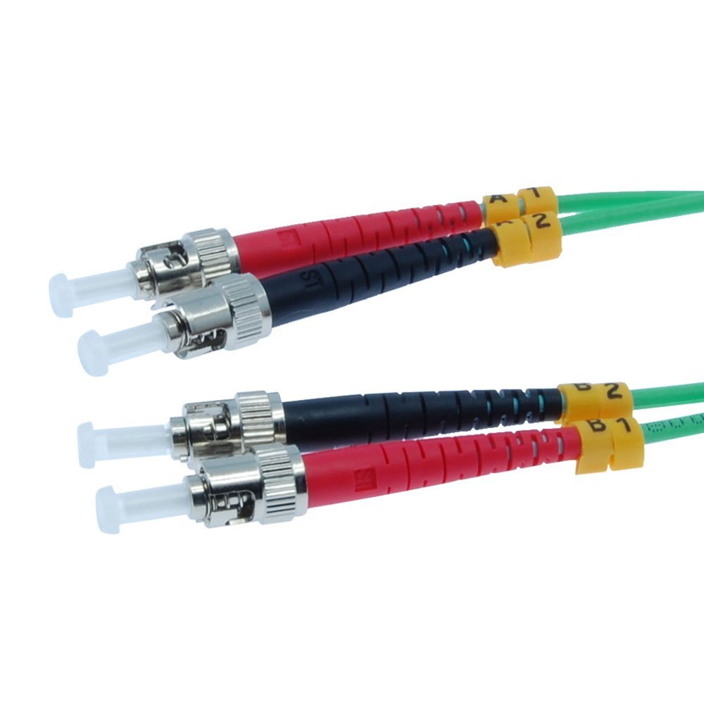 ACCL 1m ST/UPC-ST/UPC OM3 Multimode Duplex Aqua Fiber Optic Patch Cable, 2 Pack