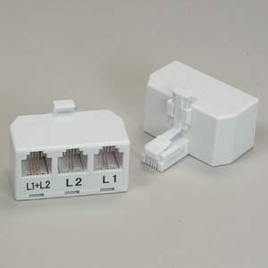 ACCL RJ11 6P4C Line Splitter, Line1/Line2/Line1+Line2, 2 Pack