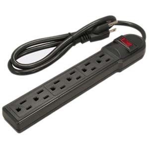 ACCL 3Ft 6-Outlet Surge Protector 14AWG/3, 15A, 90J Black, 4 Pack