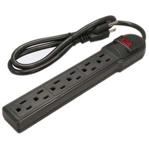 ACCL 3Ft 6-Outlet Surge Protector 14AWG/3, 15A, 90J Black, 4 Pack