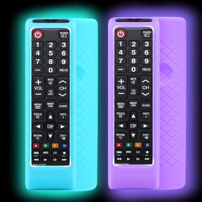 2 Pack Remote case for Samsung Controller, Silicone Cover for BN59-01199F Smart TV Control Skin Sleeve Glow in The Dark Sky and Purple