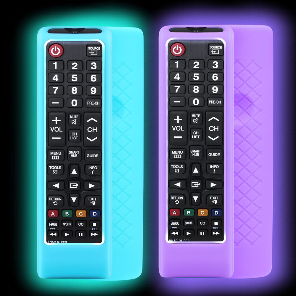 2 Pack Remote case for Samsung Controller, Silicone Cover for BN59-01199F Smart TV Control Skin Sleeve Glow in The Dark Sky and Purple