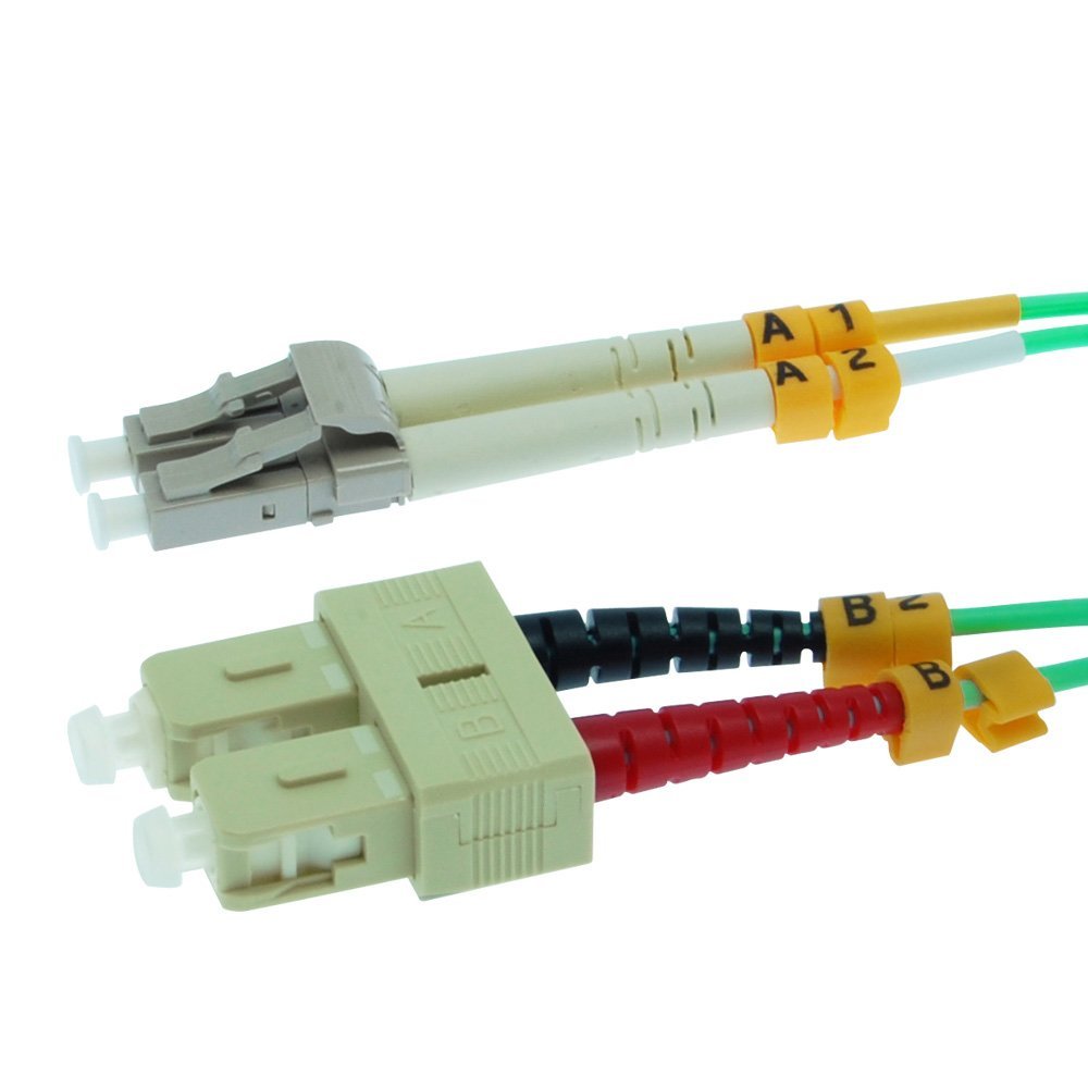 ACCL 2m LC/UPC-SC/UPC OM3 Multimode Duplex Aqua Fiber Optic Patch Cable, 5 Pack