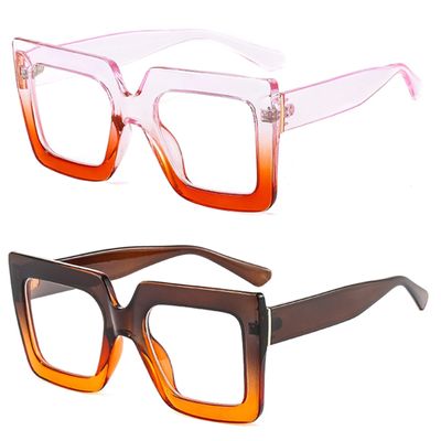 bullabulling Oversized Square Anti-Blue Reading Glasses Eye Fatigue Colorful Gradient Cat Eye Fashion Glasses
