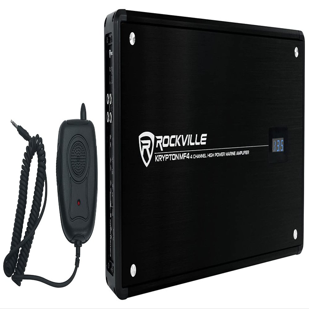 Rockville Krypton MF4 2400W Peak/600W RMS 4-Channel Marine Amplifier, Class-AB, Adjustable Crossovers, Rustproof Aluminum and Stainless Steel Construction for Boats