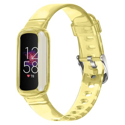 Fit for Fitbit Luxe/Luxe SE Bands with Protective Bumper Case Cover for Women Men, Clear Silicone Replacement Watch Band Wristbands Bracelet Straps for Fitbit Luxe Special Edition (Yellow)