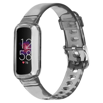 Fit for Fitbit Luxe/Luxe SE Bands with Protective Bumper Case Cover for Women Men, Clear Silicone Replacement Watch Band Wristbands Bracelet Straps for Fitbit Luxe Special Edition (Black)