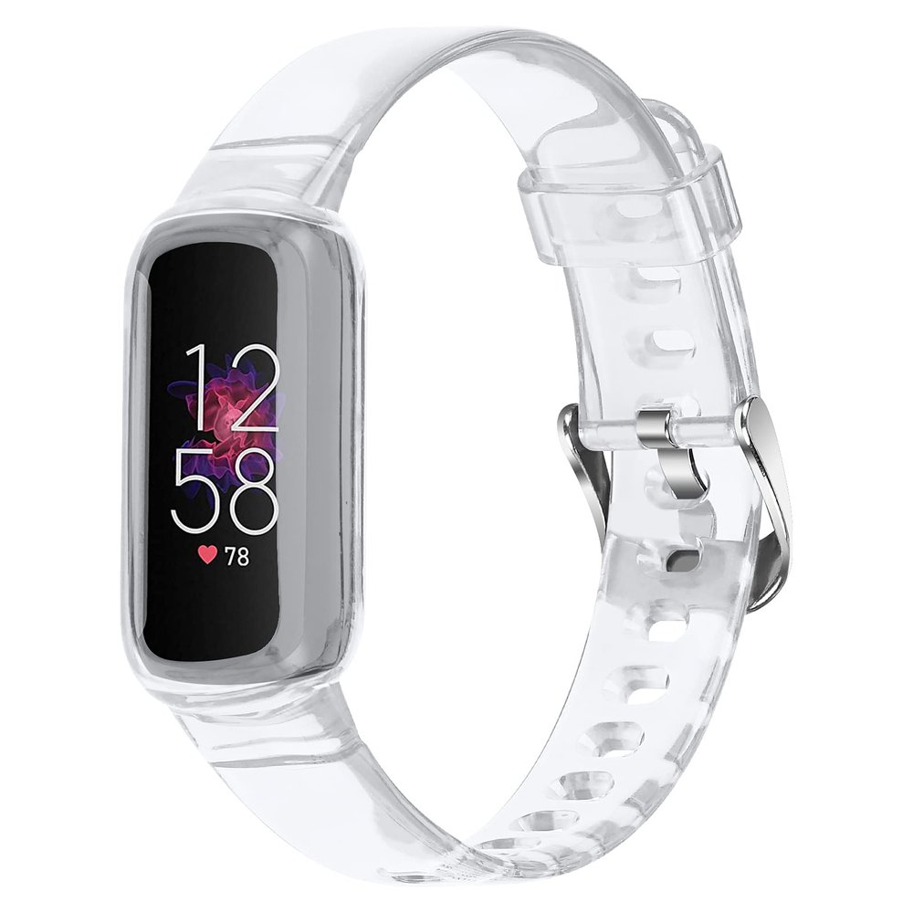 Fit for Fitbit Luxe/Luxe SE Bands with Protective Bumper Case Cover for Women Men, Clear Silicone Replacement Watch Band Wristbands Bracelet Straps for Fitbit Luxe Special Edition (White)