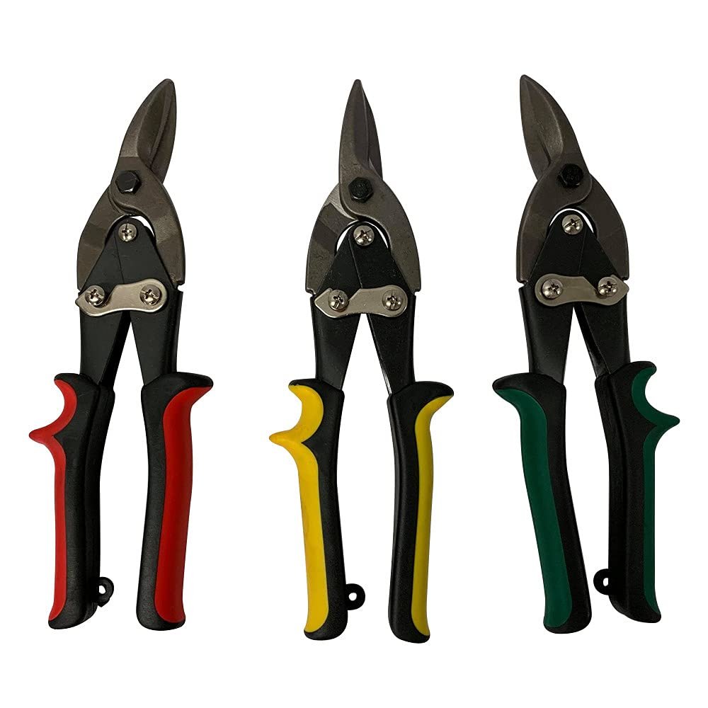 MH GLOBAL 3 Pc Set 10 Inch Aviation Tin Snips Set Straight Left and Right Drop Forged Carbon Steel