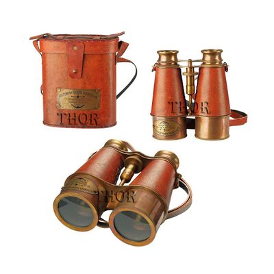 Nautical Victorian Marine Brass Binocular W/Leather Case Rustic Vintage Home Decor Gifts