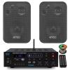 Pyle PFA600BU Compact Bluetooth USB AUX FM Radio Public Address Amplifier Receiver System Combo Bundle with 2X 4 30 Watts Max Power 3-Way in Door/Out Door Black Box Speakers, 16 Gauge Speaker Wire view 1