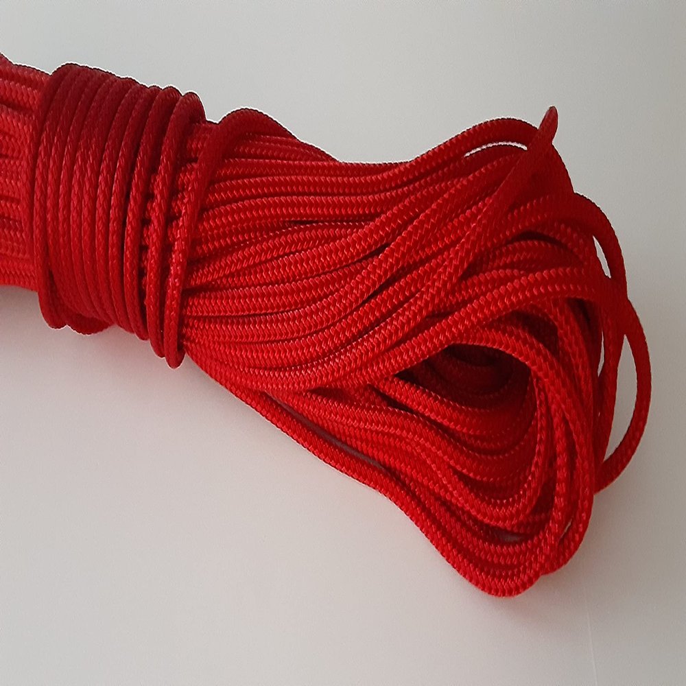 1/4 x 200 ft. Double Braid-Yacht Braid Polyester Rope Hank. Red