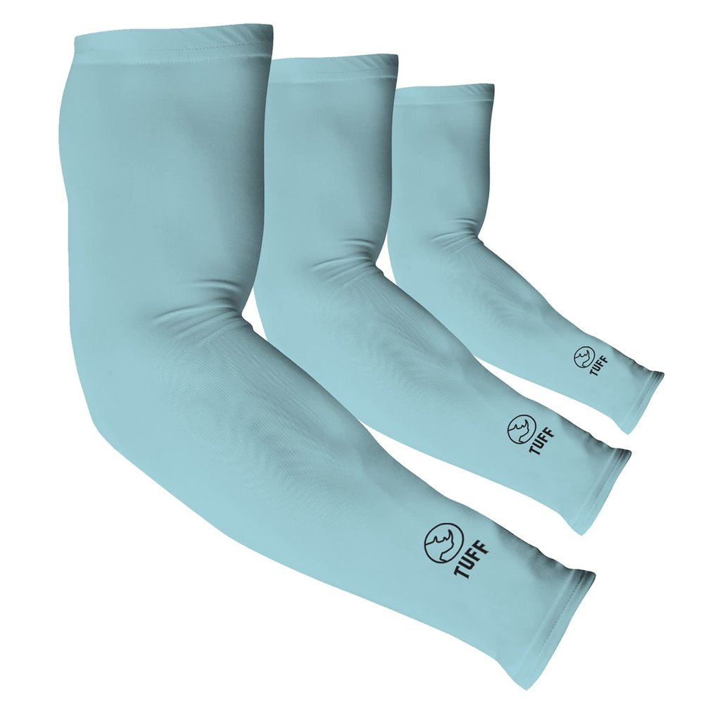 TUFF Compression Cooling Arm Sleeves - UV Protective UPF 50 Arm Sleeves for Men & Women - Sleeves to Cover Arm Tattoo for Cycling, Basketball, Football, Golf, Gym and More Sky Blue 3 Pair
