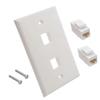 1 Pack Ethernet Wall Plate -Single Gang 2 Ports RJ45 Cat6 Keystone Jack Female-to-Female, Trapezoidal Inline Coupler, Standard Size, White view 1