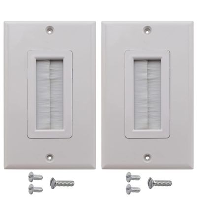 2 Pack Single Brush Wall Plate, Cable Pass-through Insert for Single Gang Cable Access Strap, Wires, Wall Socket of HDTV, HDMI, Home Theater System