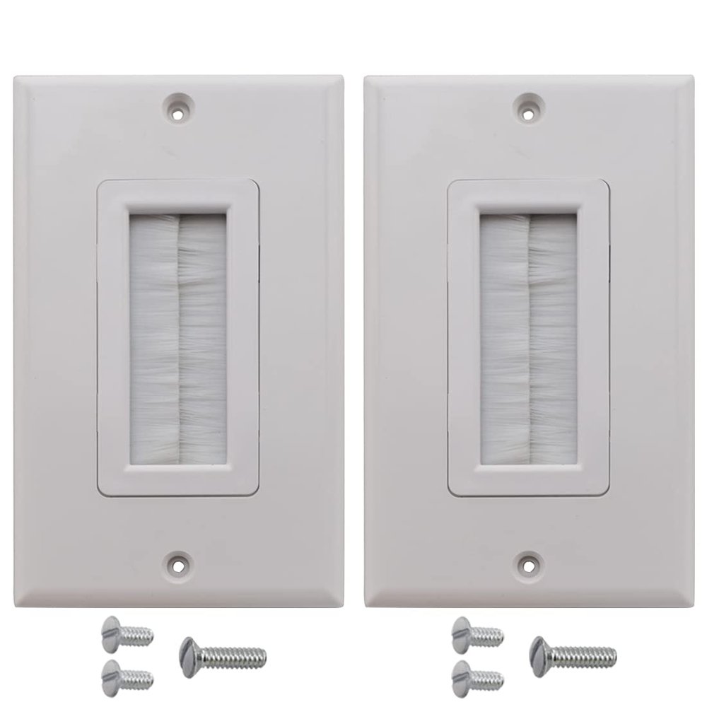 2 Pack Single Brush Wall Plate, Cable Pass-through Insert for Single Gang Cable Access Strap, Wires, Wall Socket of HDTV, HDMI, Home Theater System