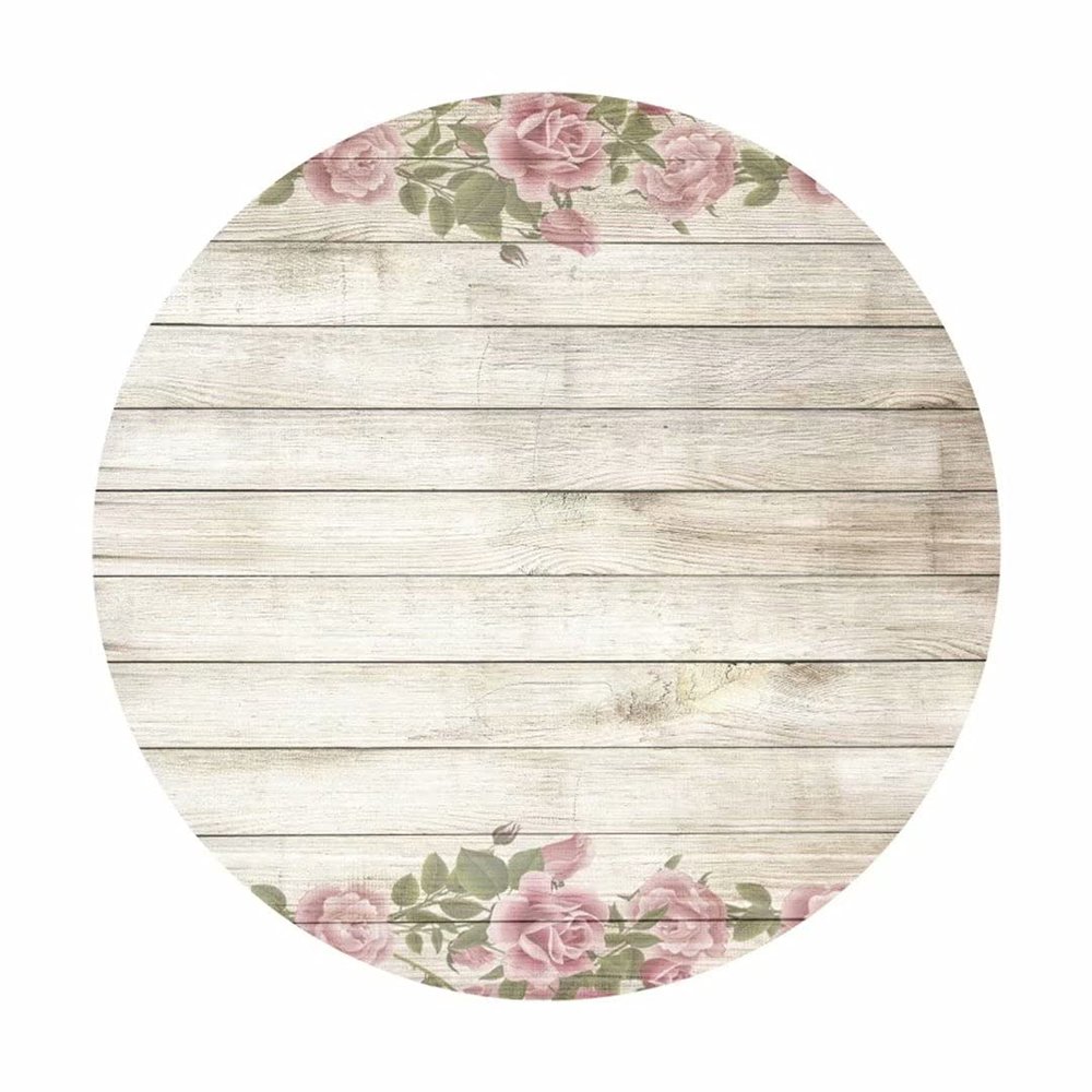 DASHAN 2.3x2.3m Round Backdrop Polyester Rustic Wood Backdrop Pink Flower Wedding Party Photography Background for Newborn Baby Children Kids Birthday Party YouTube Photo Props