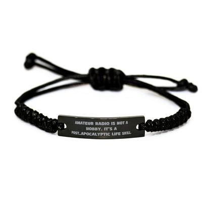 Cute But Rude Amateur Radio Gifts for Friends, Amateur Radio is not a Hobby. It's a., Sarcastic Amateur Radio Black Rope Bracelet, Engraved Bracelet from