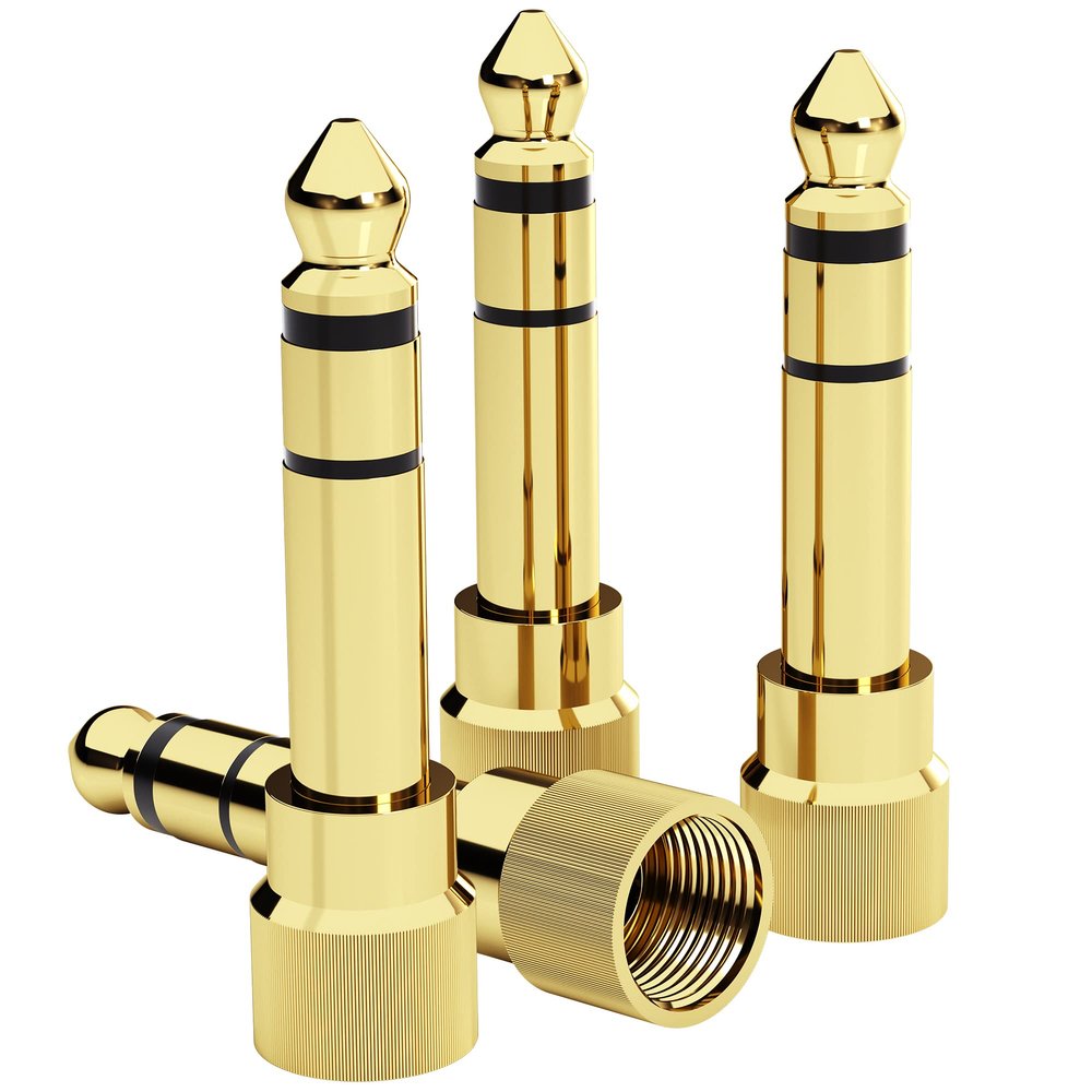 bestune 6.35mm (1/4 Inch) Male to 3.5mm (1/8 Inch) Female Audio Adapter Gold Plated Stereo Phone Screw-On Adapter for Guitar Headphones Amp, 4Pcs