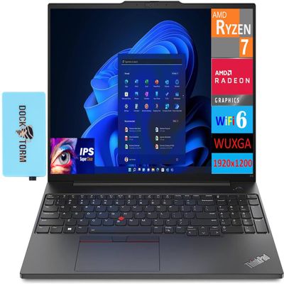 Lenovo ThinkPad E16 GEN 1 16.0" Business Laptop 16.0" WUXGA (AMD Ryzen 7 7730U 8-Core, 24GB RAM, 1TB PCIe SSD, AMD Radeon, WiFi 6, Bluetooth 5.1, Webcam, Backlit KYB, Win 10P) w/Dockztorm Hub