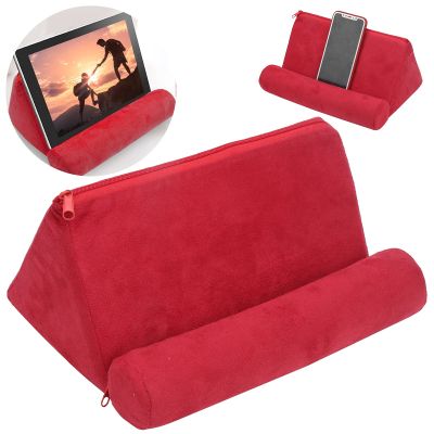 Soft Phone Tablet Holder, Lightweight Pillow Tablet Stand Books Smartphones Magazines Stand Holder for Bed Suede Fabric Multifunctional Design for Bed, Armrests, Carpet, Red
