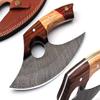 Bushcraft Custom Handmade Damascus Steel Ulu Knife - Alaskan Ulu Knife With Sheath - Multi-Purpose Alloy Steel Knife For Skinning, Hunting, Chopping, (Rose Wood & Olive) view 1
