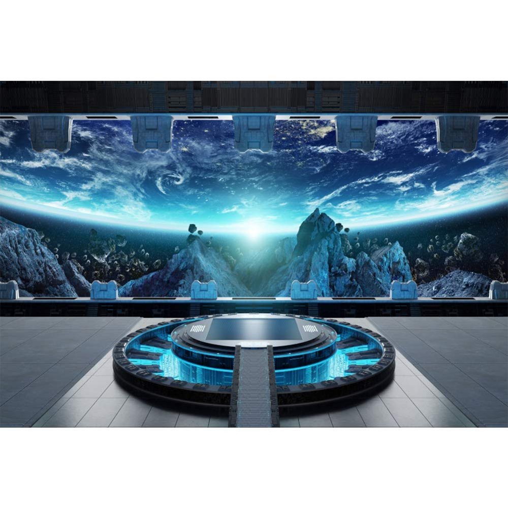 Leyiyi 12x8ft Spaceship Interior Backdrop Porthole White Blue Landscape Futuristic Photography Backdrops Spacecraft Cabin Astronomy Universe Galaxy Outer Space Station Photo Studio Props