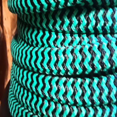 9/16 x 100 ft. Double Braid-Yacht Braid Polyester Rope Hank. Teal/Black Herringbone.