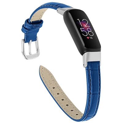 TryBest Leather Strap Compatible with Fitbit Luxe,Slim Women Men Durable Leather Wristbands Comfortable Lightweight Replacement Watch Strap Adjustable 5.5-8.0 inch - Blue