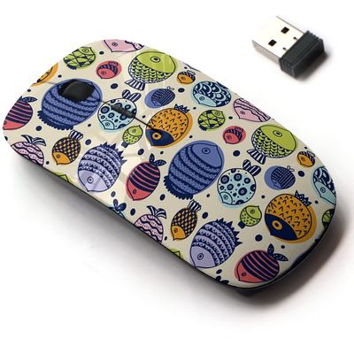 2.4G Wireless Mouse with Cute Pattern Design for All Laptops and Desktops with Nano Receiver - Cute Fish Kids