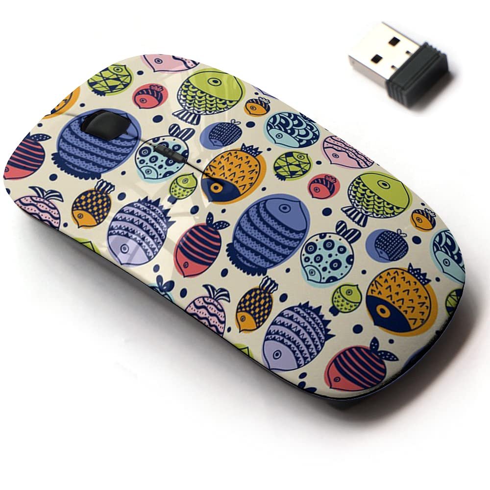 2.4G Wireless Mouse with Cute Pattern Design for All Laptops and Desktops with Nano Receiver - Cute Fish Kids
