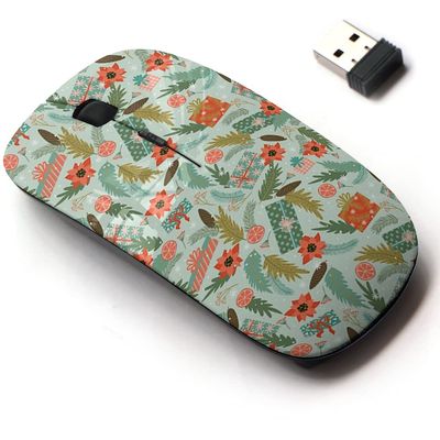 2.4G Wireless Mouse with Cute Pattern Design for All Laptops and Desktops with Nano Receiver - Christmas Happy New Year