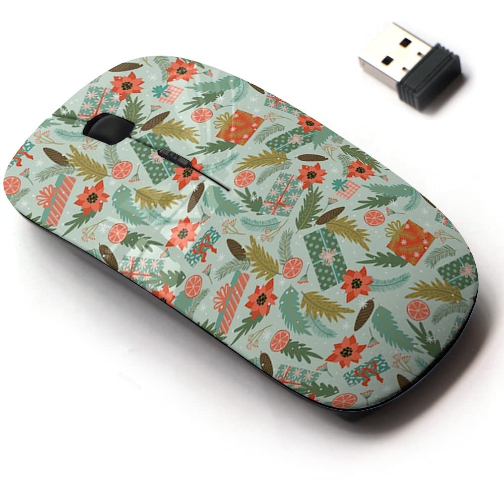 2.4G Wireless Mouse with Cute Pattern Design for All Laptops and Desktops with Nano Receiver - Christmas Happy New Year