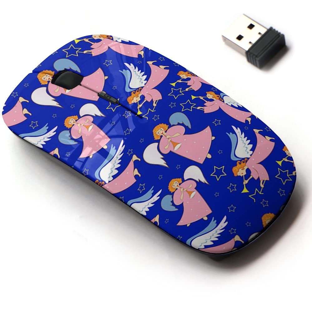 2.4G Wireless Mouse with Cute Pattern Design for All Laptops and Desktops with Nano Receiver - Christmas Angels Magic Wands Trumpets