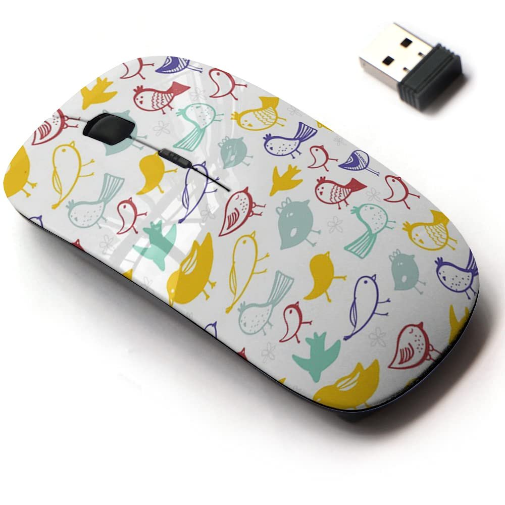2.4G Wireless Mouse with Cute Pattern Design for All Laptops and Desktops with Nano Receiver - Birds Leaves Patter Flat