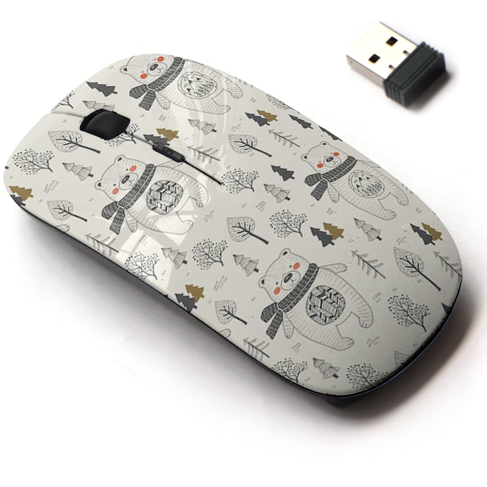 2.4G Wireless Mouse with Cute Pattern Design for All Laptops and Desktops with Nano Receiver - Cute Bear Animal